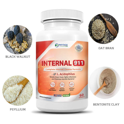 Phytage Labs Internal 911 Colon Cleanse Detox Supplement - Natural Laxative Cleanser Removes Toxins for Better Digestion and Radiant Skin - 60 Capsules - Maple Wellness Supplements