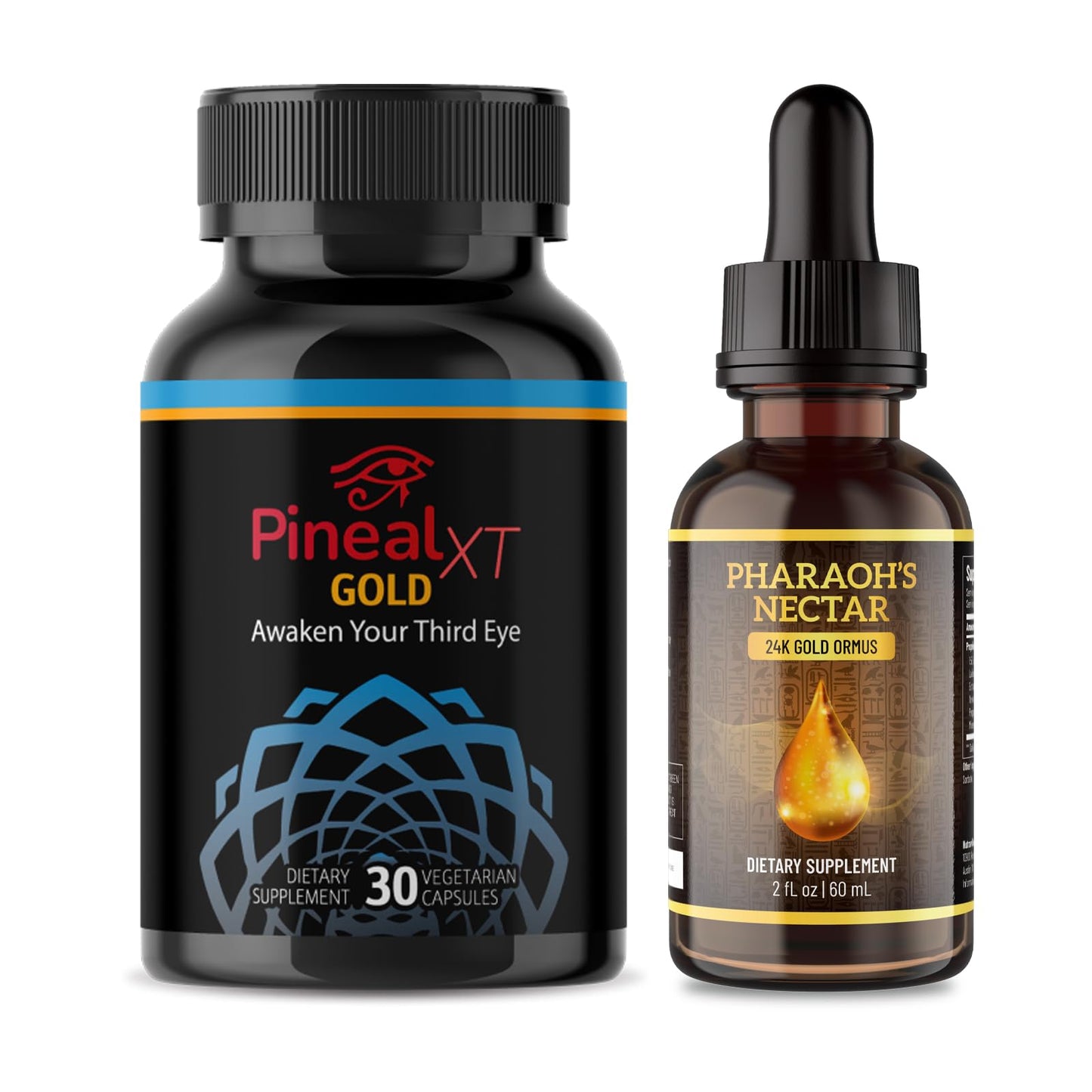 Pineal XT Gold + Pharaoh's Nectar - Pineal Gland Supplement Bundle – 24K Monoatomic Gold Ormus Drops, Pineal Gland Decalcification, Third Eye Awakening, Focus, Energy & Manifestation - Maple Wellness Supplements