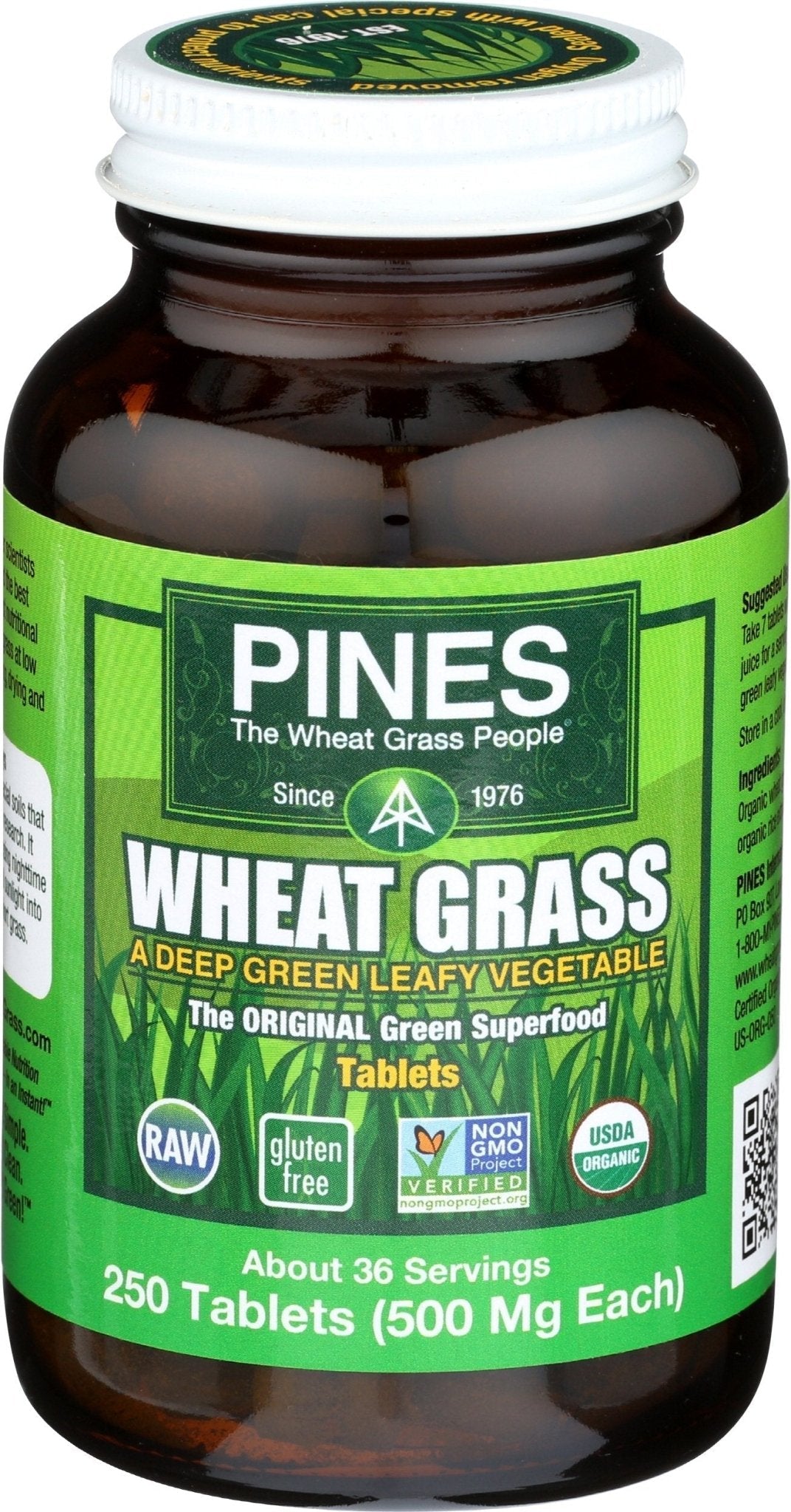 PINES Organic Wheat Grass, 250 Count Tablets | PINES Wheat Grass as featured in the new blockbuster film, Ocean's 8! - Maple Wellness Supplements