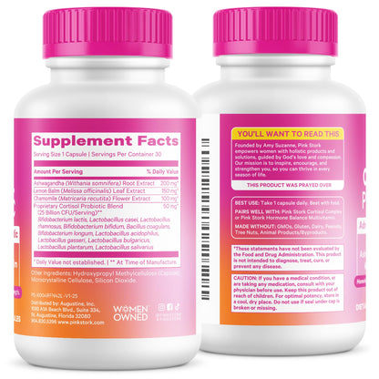 Pink Stork Cortisol Probiotic for Women – Mood and Adrenal Support Supplement – Ashwagandha, Lemon Balm, Chamomile, 25 Billion CFU – Gut Health, Energy, Focus – Lower Cortisol – 30 Capsules - Maple Wellness Supplements