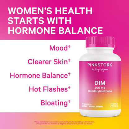 Pink Stork DIM Supplement for Women - Estrogen and Hormone Balance for Menopause, Perimenopause & PMS - DIM 200 mg Plus BioPerine for Mood Support - 60 Day Supply - Maple Wellness Supplements