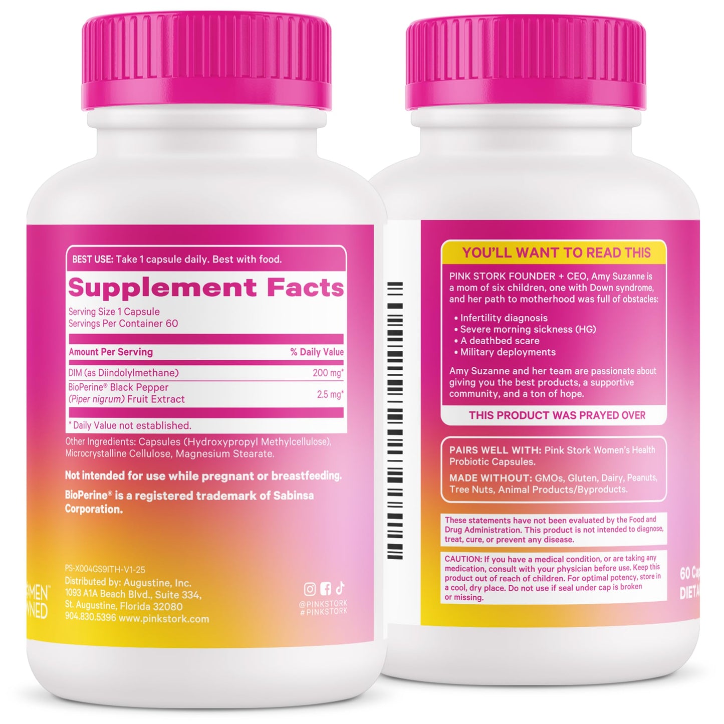 Pink Stork DIM Supplement for Women - Estrogen and Hormone Balance for Menopause, Perimenopause & PMS - DIM 200 mg Plus BioPerine for Mood Support - 60 Day Supply - Maple Wellness Supplements