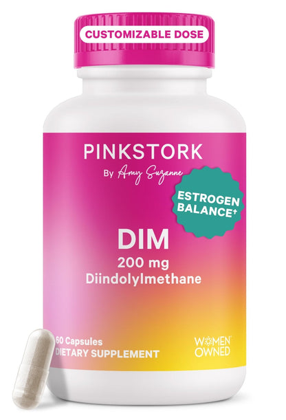 Pink Stork DIM Supplement for Women - Estrogen and Hormone Balance for Menopause, Perimenopause & PMS - DIM 200 mg Plus BioPerine for Mood Support - 60 Day Supply - Maple Wellness Supplements