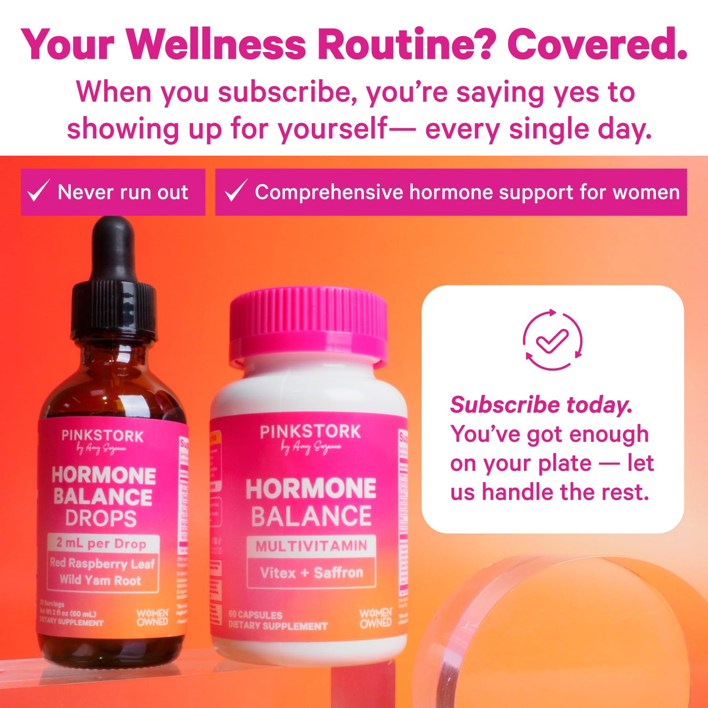 Pink Stork Hormone Balance Drops for Women - Supports Hormonal Health, PMS, Perimenopause & Mood, with Red Raspberry Leaf & Wild Yam - Liquid Supplement - Vegan, 2oz, 30 Servings - Maple Wellness Supplements