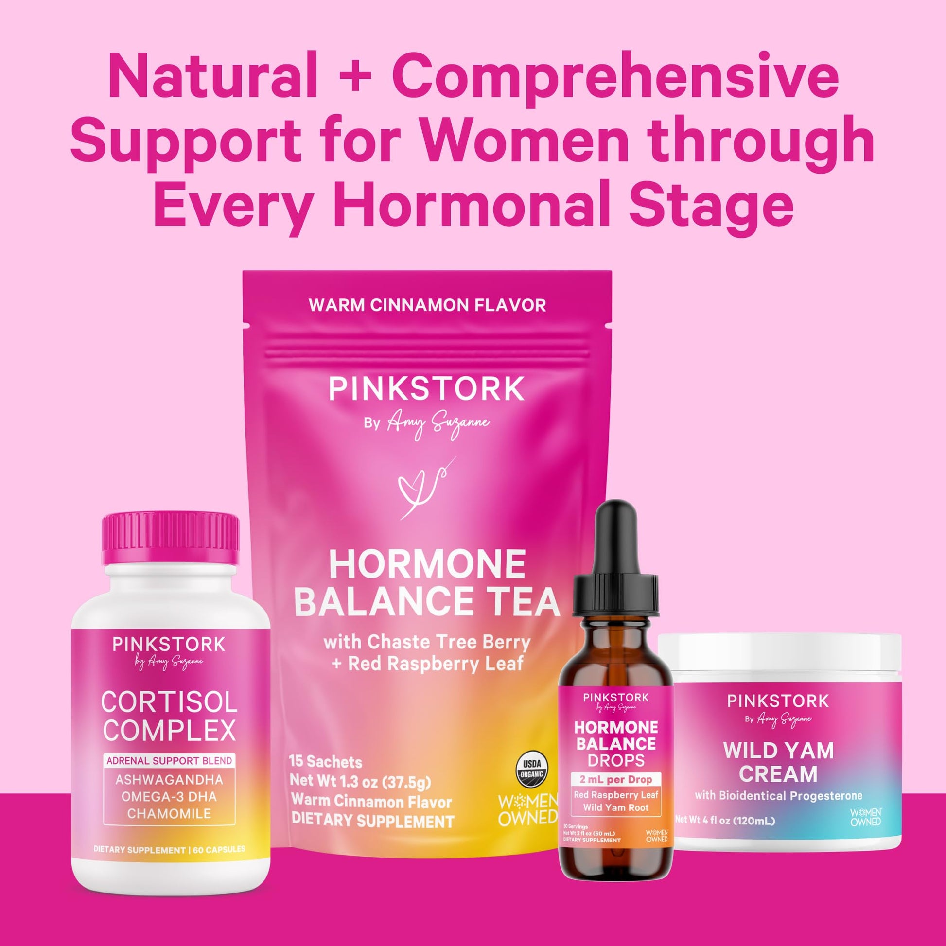 Pink Stork Hormone Balance Drops for Women - Supports Hormonal Health, PMS, Perimenopause & Mood, with Red Raspberry Leaf & Wild Yam - Liquid Supplement - Vegan, 2oz, 30 Servings - Maple Wellness Supplements