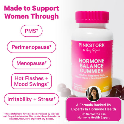 Pink Stork Hormone Balance Gummies for Women – PMS, Menopause & Estrogen Support – Mood, Bloating, Hot Flashes & Energy – Red Raspberry Leaf, Black Cohosh, Primrose – 60 Vegan Gummies - Maple Wellness Supplements