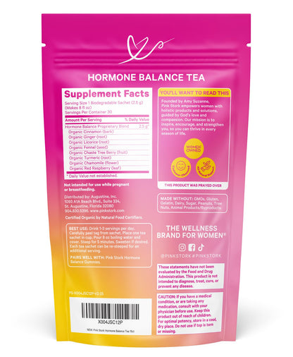Pink Stork Hormone Balance Tea for Women – Red Raspberry Leaf & Chasteberry (Vitex) – Organic Herbal Tea for PMS, Menstrual Cycle & Perimenopause Support – Caffeine-Free Cinnamon Blend – 30 Cups - Maple Wellness Supplements