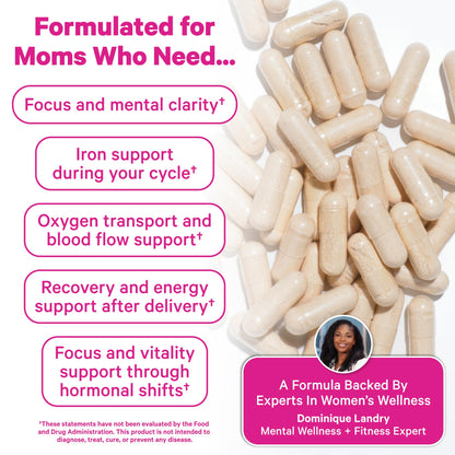 Pink Stork Iron for Women – 18 mg Non-Constipating Iron Bisglycinate + Vitamin C for Optimal Absorption – Energy, Focus, & Oxygen Supply – PMS, Pregnancy, Postpartum & Perimenopause - 60 Capsules - Maple Wellness Supplements