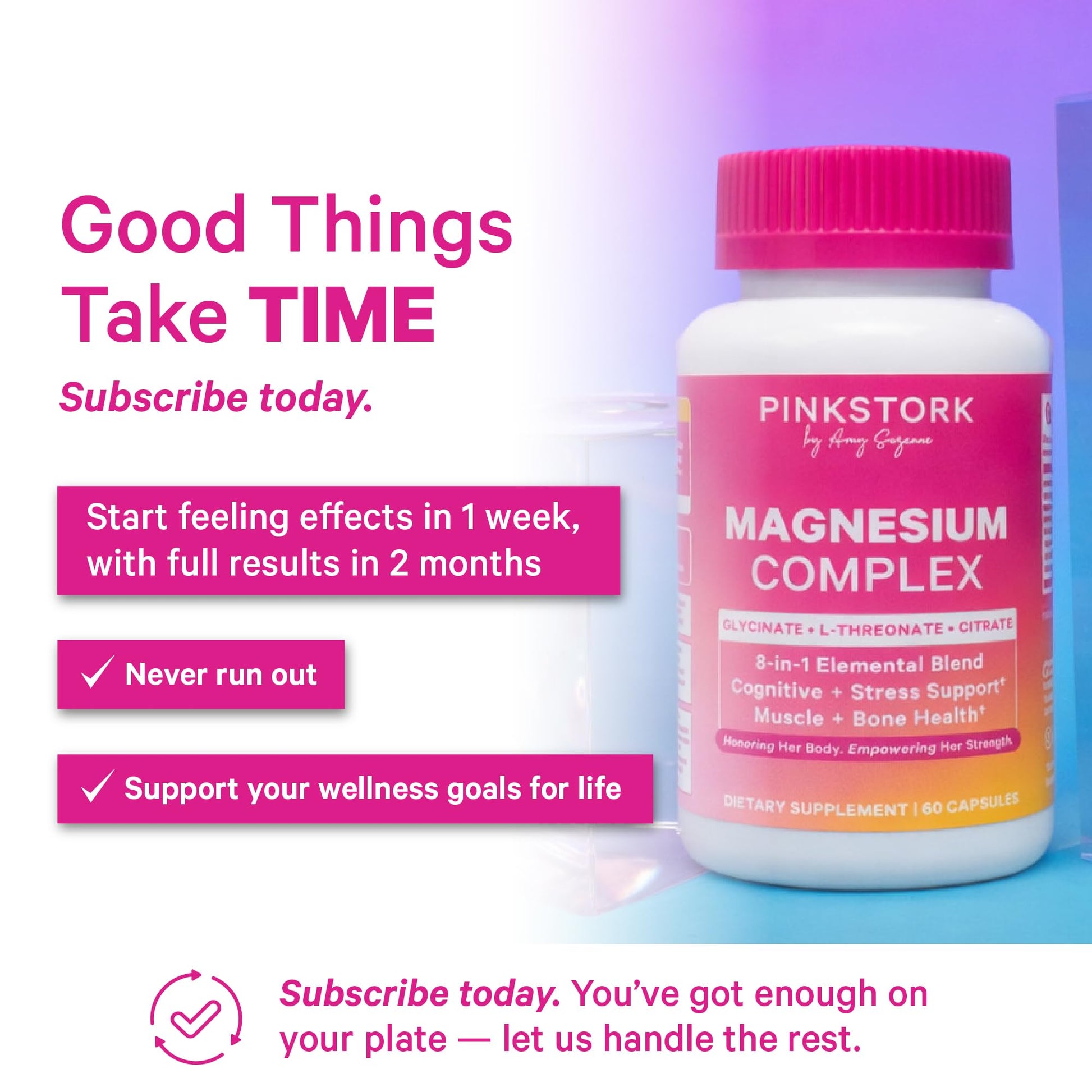 Pink Stork Magnesium Complex for Women - 8 Forms Including Glycinate, Malate, Citrate & L-Threonate - Stress, Sleep, Muscle & Hormone Support - 400 mg Elemental Magnesium - 60 Vegan Capsules - Maple Wellness Supplements