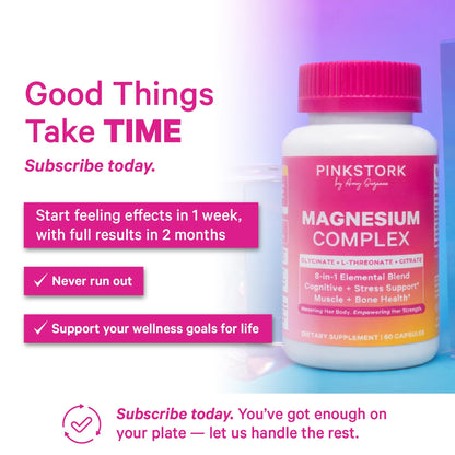 Pink Stork Magnesium Complex for Women - 8 Forms Including Glycinate, Malate, Citrate & L-Threonate - Stress, Sleep, Muscle & Hormone Support - 400 mg Elemental Magnesium - 60 Vegan Capsules - Maple Wellness Supplements