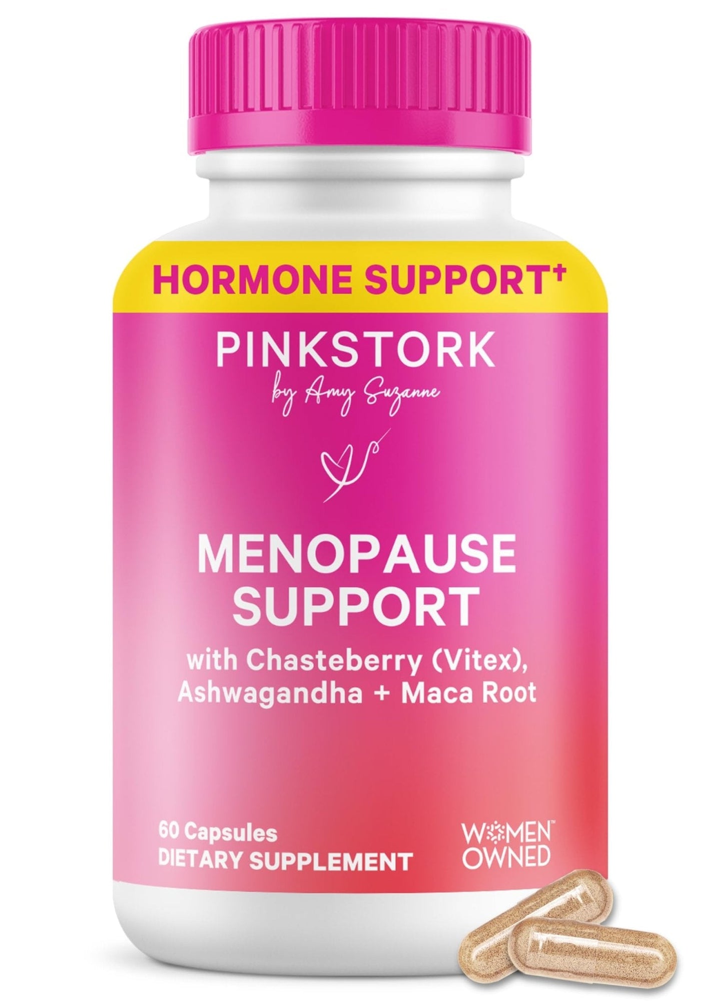 Pink Stork Menopause Support for Women - Hot Flash, Mood, Sleep, Weight, Cortisol & Hormonal Balance - Vegan, Estrogen-Free Perimenopause Relief - Ashwagandha, Maca - 60 Capsules - Maple Wellness Supplements