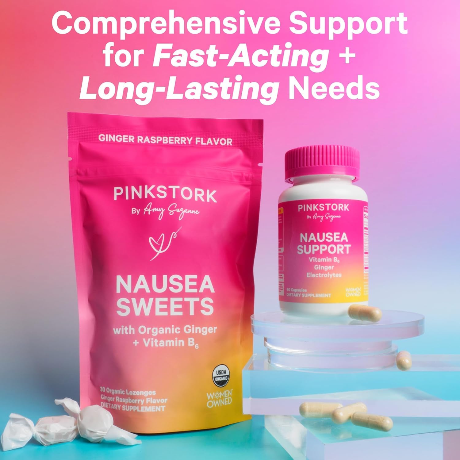 Pink Stork Mood and Stomach Relief Bundle - Magnesium Glycinate and Organic Peppermint Sweets for Morning Sickness and Motion Sickness, Mood Support - Maple Wellness Supplements