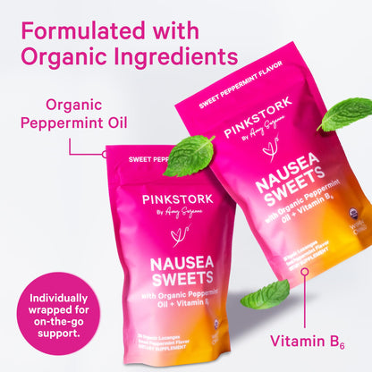 Pink Stork Mood and Stomach Relief Bundle - Magnesium Glycinate and Organic Peppermint Sweets for Morning Sickness and Motion Sickness, Mood Support - Maple Wellness Supplements