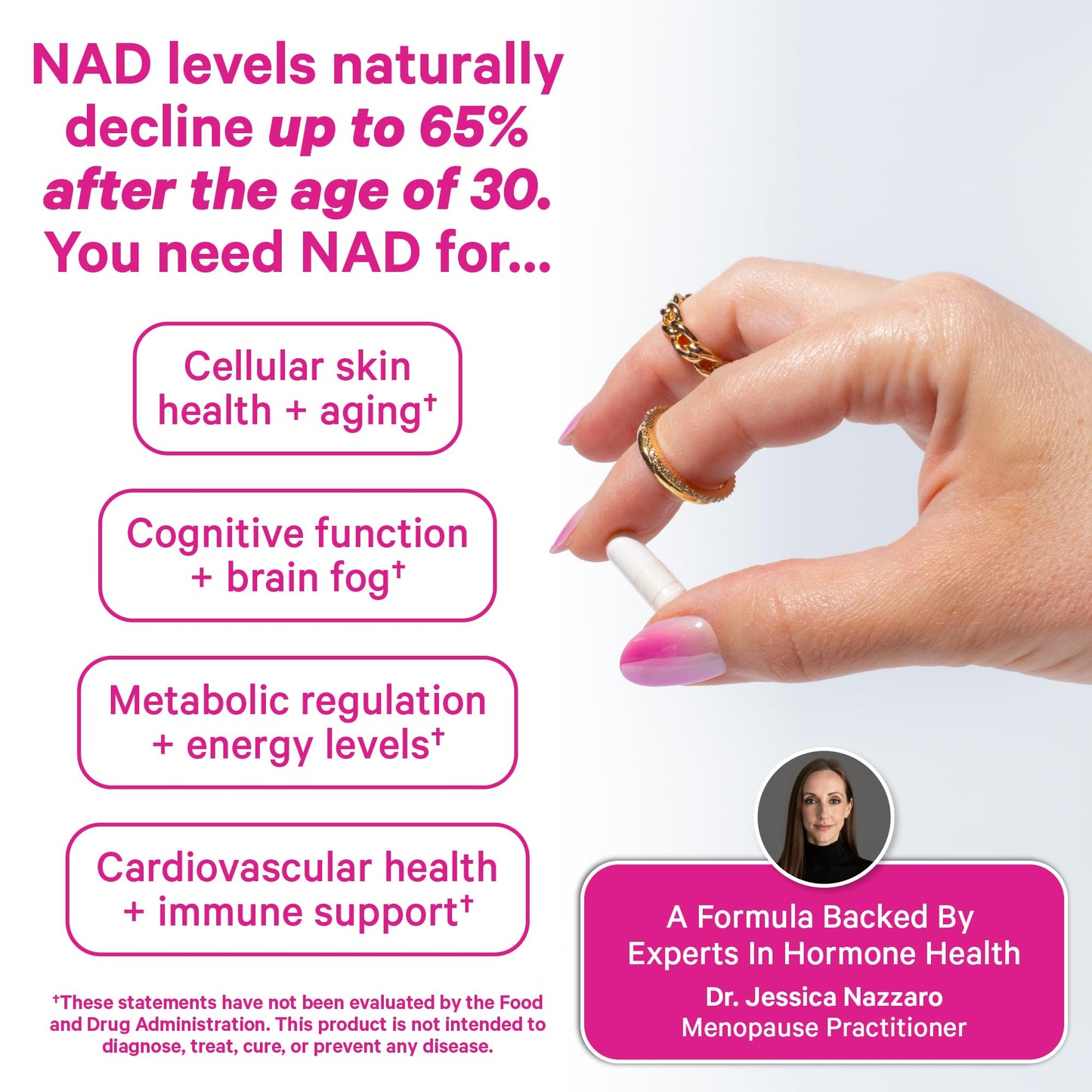 Pink Stork NAD+ Supplement for Women | 500mg Nicotinamide Riboside NR | Clinically-Studied Pure NMN Powder | Brain + Cognitive Support |Energy, Skin Essentials Over 30 | 1 Month Supply - Maple Wellness Supplements