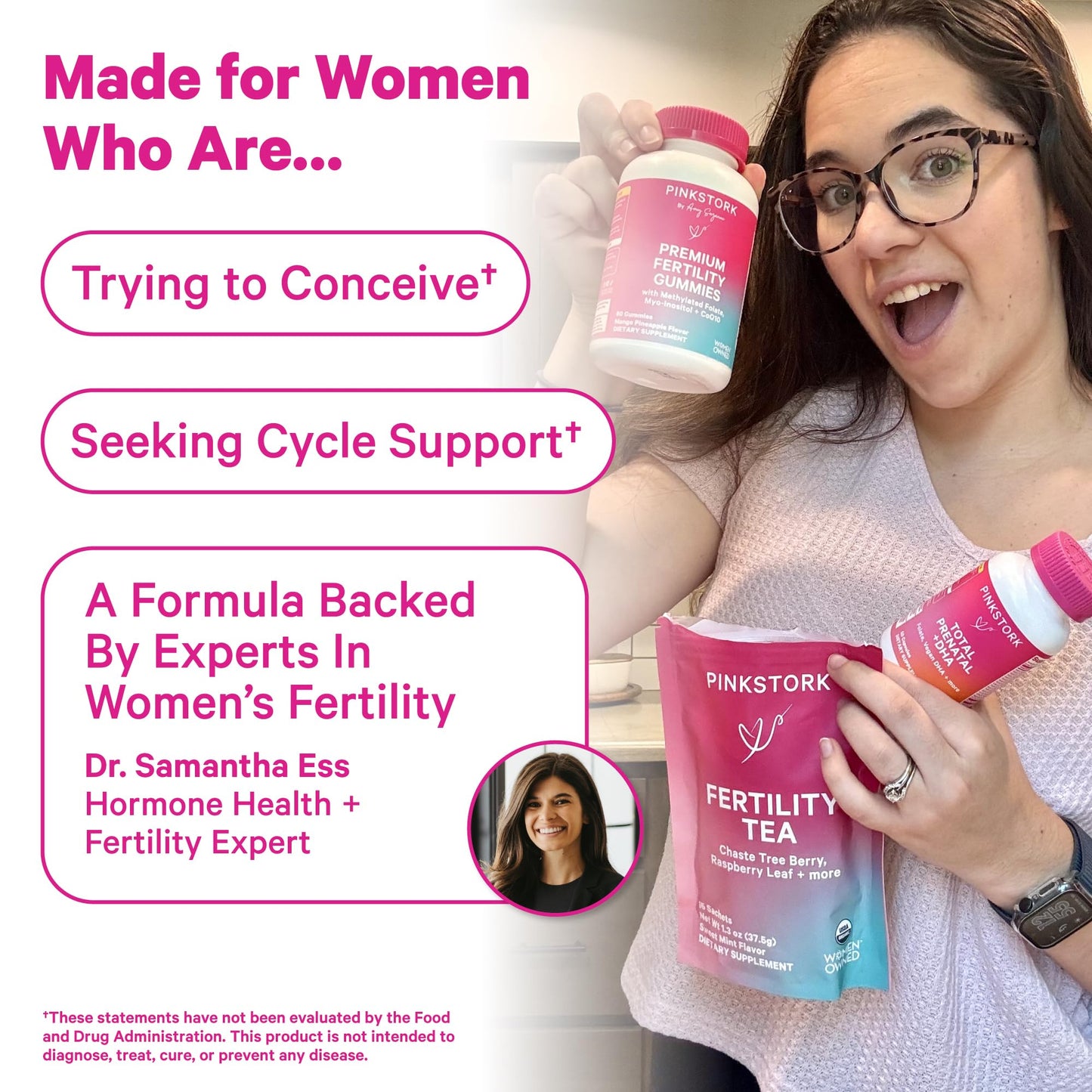 Pink Stork Organic Fertility Tea for Women | Fertility Supplements for Women with Chaste Tree Berry (Vitex) + Red Raspberry Leaf | Hormone Balance Herbal Tea for Conception Support | USDA Organic, Caffeine Free - Sweet Mint, 15 Sachets - Maple Wellness Supplements