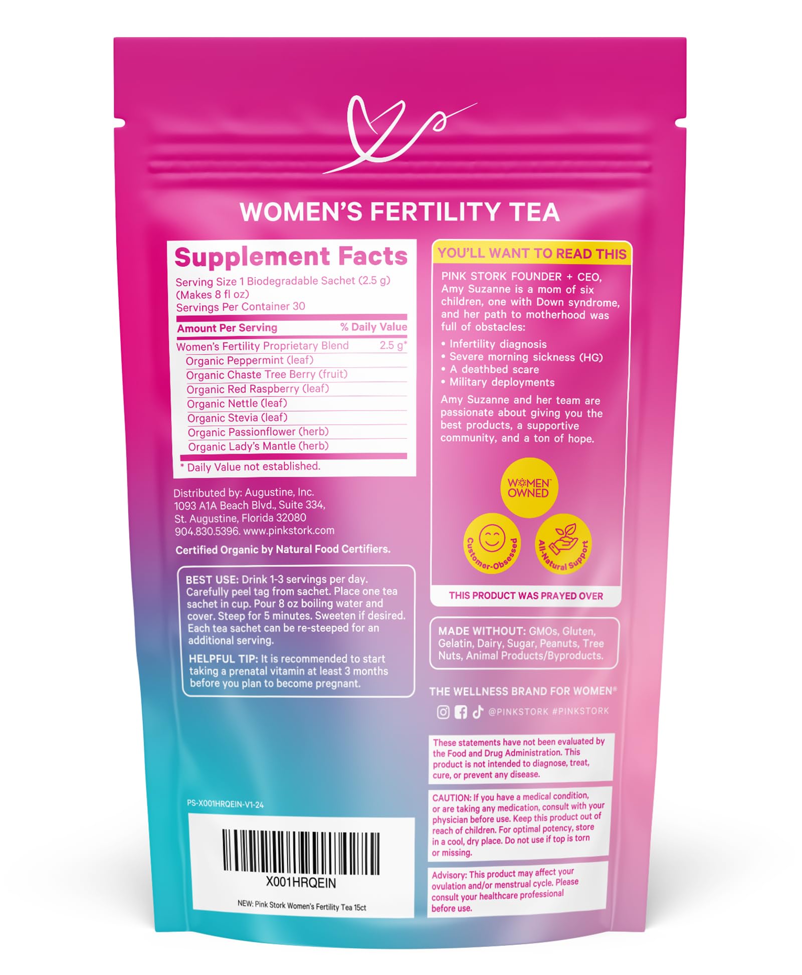 Pink Stork Organic Fertility Tea for Women | Fertility Supplements for Women with Chaste Tree Berry (Vitex) + Red Raspberry Leaf | Hormone Balance Herbal Tea for Conception Support | USDA Organic, Caffeine Free - Sweet Mint, 15 Sachets - Maple Wellness Supplements