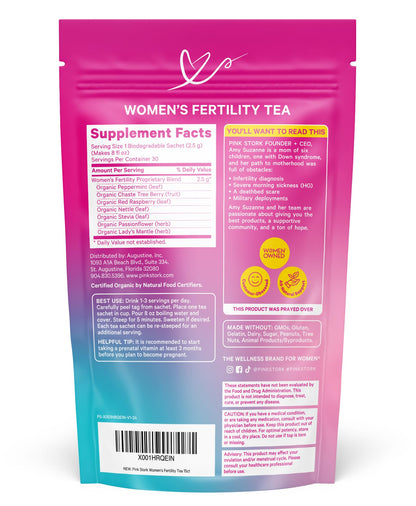 Pink Stork Organic Fertility Tea for Women | Fertility Supplements for Women with Chaste Tree Berry (Vitex) + Red Raspberry Leaf | Hormone Balance Herbal Tea for Conception Support | USDA Organic, Caffeine Free - Sweet Mint, 15 Sachets - Maple Wellness Supplements