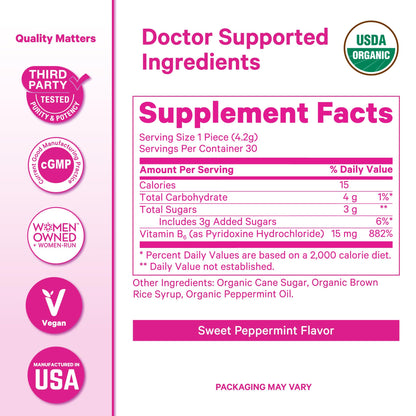 Pink Stork Organic Peppermint Sweets for Morning Sickness and Motion Sickness Support, Added Vitamin B6, 1st Trimester Pregnancy Must Haves - 30 Wrapped Peppermint Candies - Maple Wellness Supplements