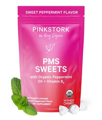 Pink Stork Organic PMS Support Sweets for Teens and Women - Simple & Natural Ingredients Vitamin B6 and Peppermint - Period, Digestion, Bloating, Mood Swings - 30 Drops - Maple Wellness Supplements