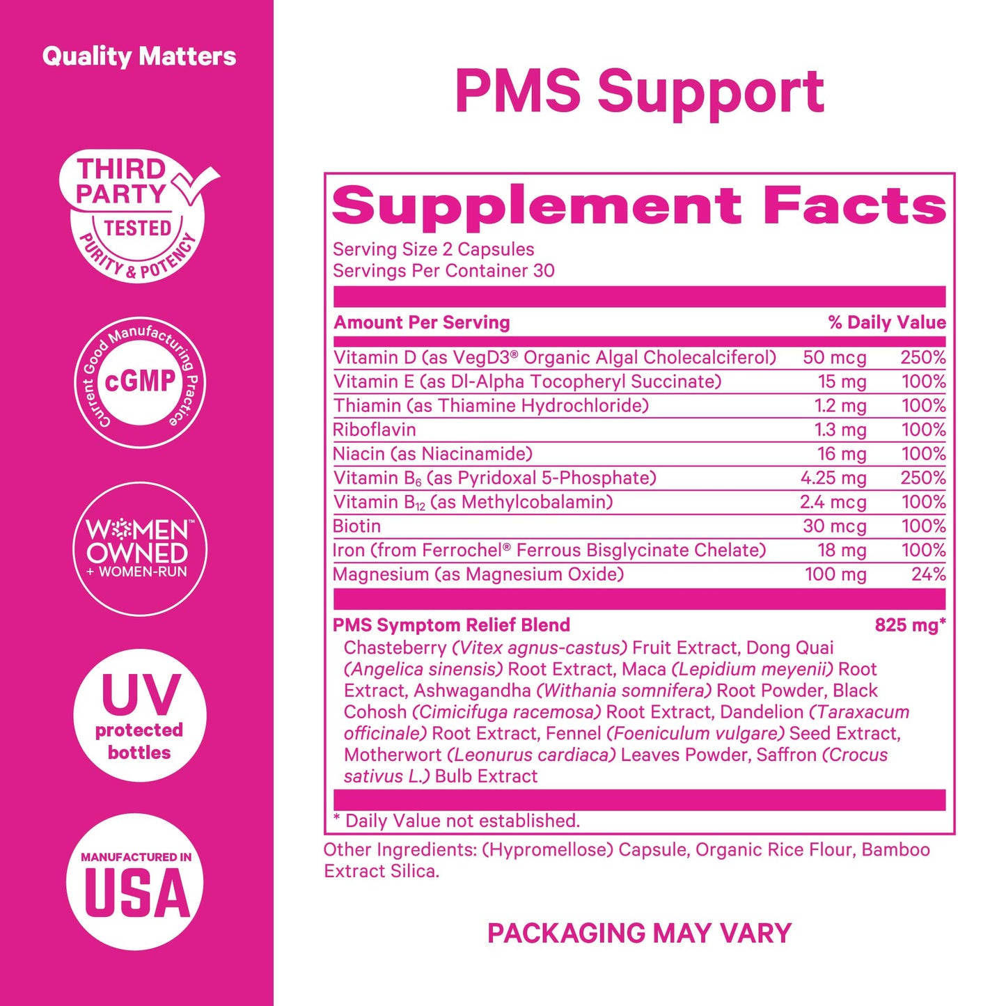 Pink Stork PMS Supplement for Women - Vitex, Ashwagandha, Maca Root & 10 Vitamins & Minerals to Support Hormone Balance, Mood, Bloating, Period Regularity - 60 Capsules - Maple Wellness Supplements