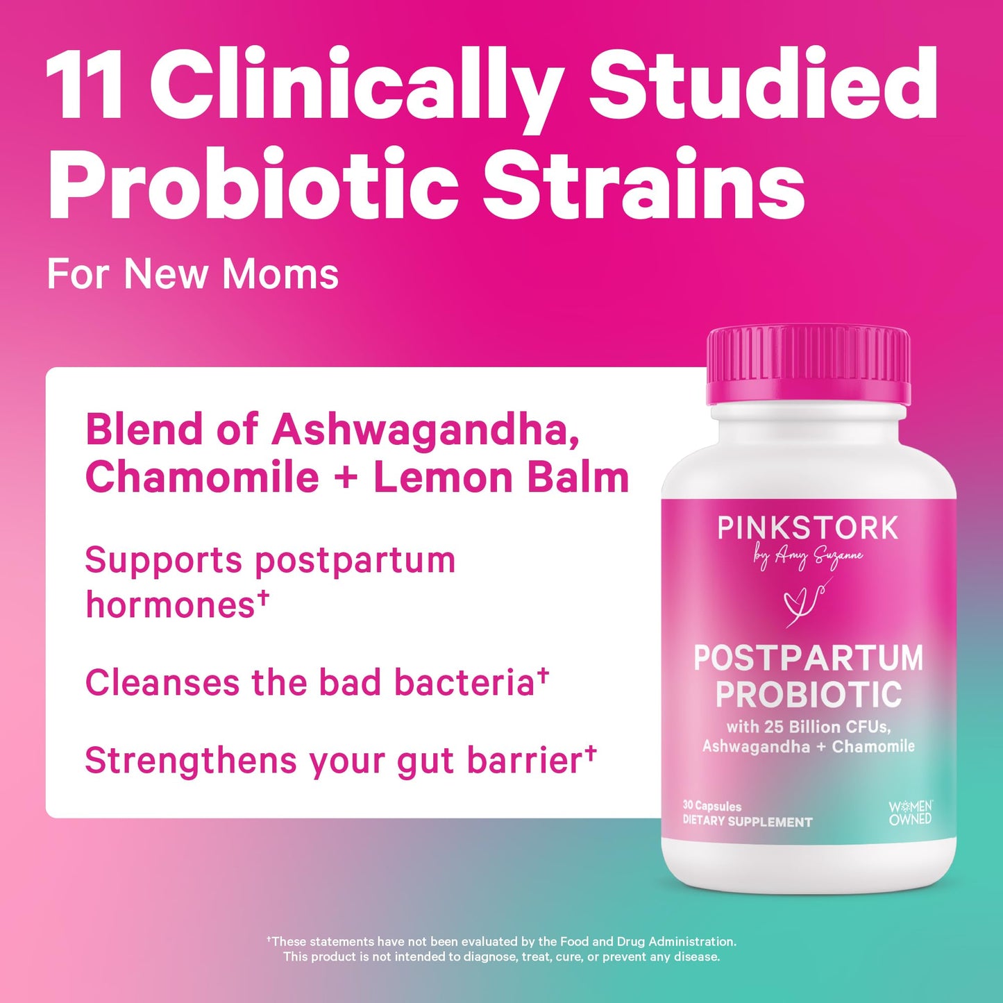 Pink Stork Postnatal Multivitamin + Probiotics with Vegan DHA, Ashwagandha, Iron, Folate, B12 - Supports Hormone Balance, Postpartum Recovery, Gut Health, & Digestion - Pack of 2 - Maple Wellness Supplements