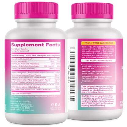 Pink Stork Postpartum Mood Support - Postnatal Hormone Balance for Women - Breastfeeding Friendly - Stress & Cognitive Support, New Mom Essentials - Ashwagandha, Chamomile, & Vitamin D, 60 Capsules - Maple Wellness Supplements