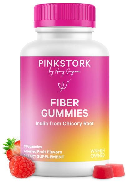 Pink Stork Prenatal Fiber Gummies for Women - 3g Prebiotic Inulin from Chicory Root - Natural Pregnancy & Postpartum Stool Softeners - Maple Wellness Supplements