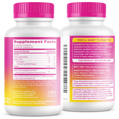 Pink Stork Prenatal Fiber Gummies for Women - 3g Prebiotic Inulin from Chicory Root - Natural Pregnancy & Postpartum Stool Softeners - Maple Wellness Supplements
