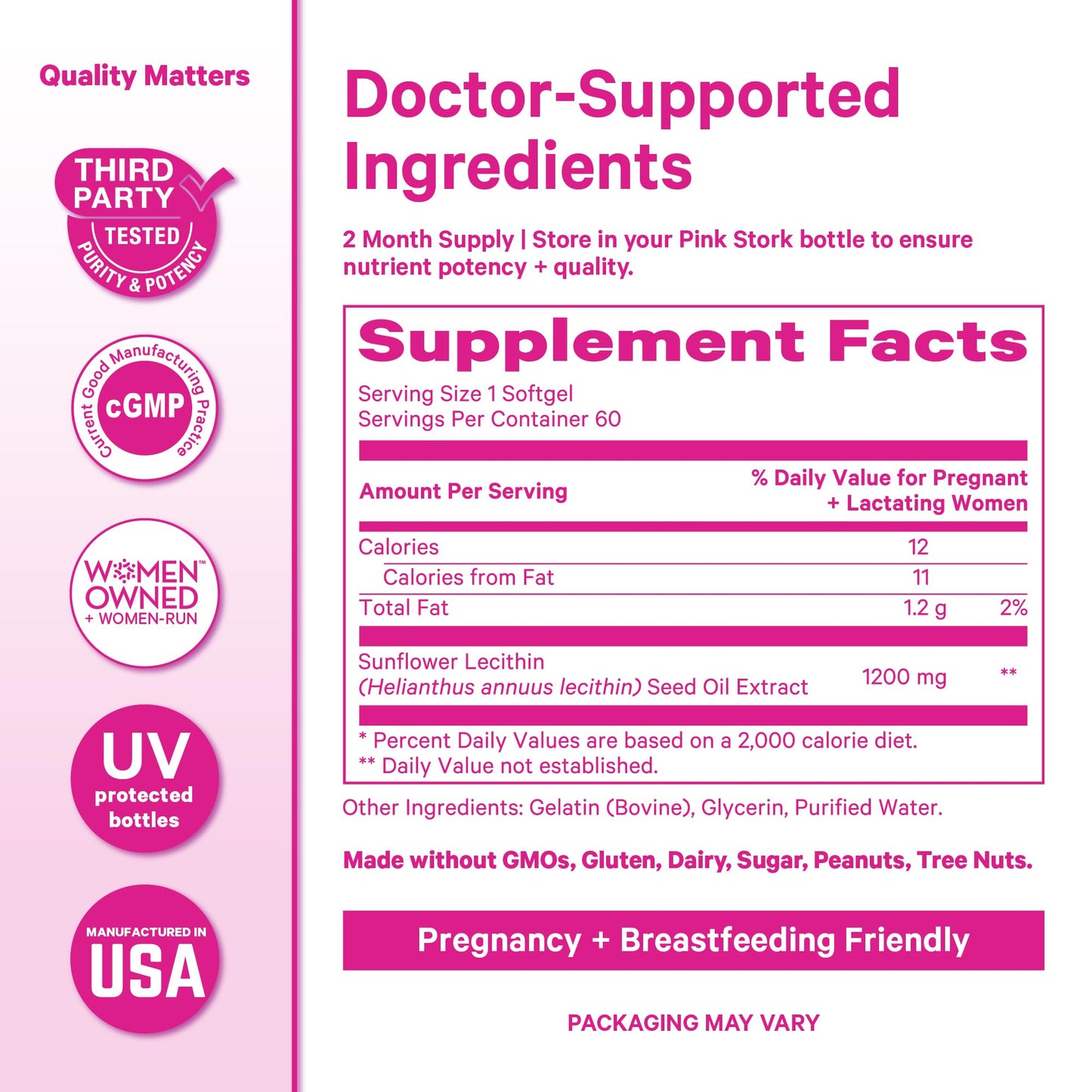 Pink Stork Sunflower Lecithin Supplement - 1200 mg for Clogged Milk Ducts - Breastfeeding Essentials for Postpartum Moms - Maple Wellness Supplements