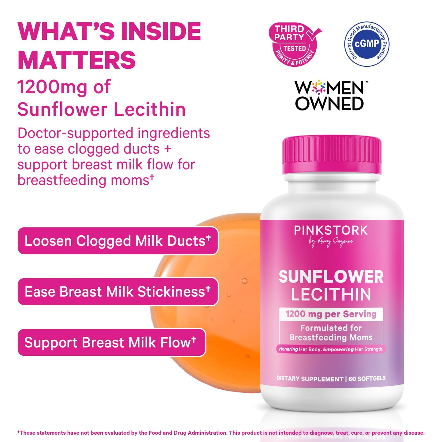 Pink Stork Sunflower Lecithin Supplement - 1200 mg for Clogged Milk Ducts - Breastfeeding Essentials for Postpartum Moms - Maple Wellness Supplements