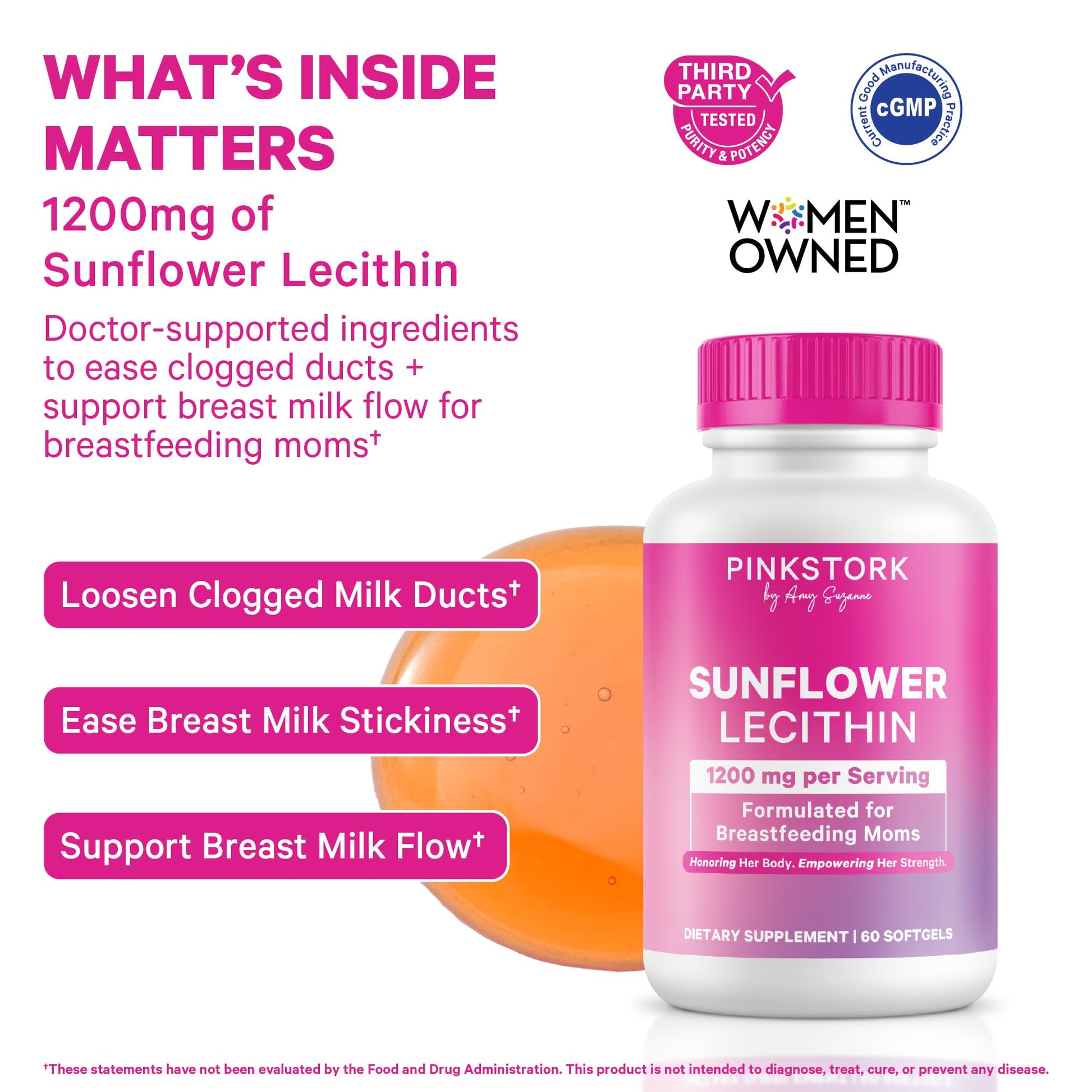 Pink Stork Sunflower Lecithin Supplement - 1200 mg for Clogged Milk Ducts - Breastfeeding Essentials for Postpartum Moms - Maple Wellness Supplements