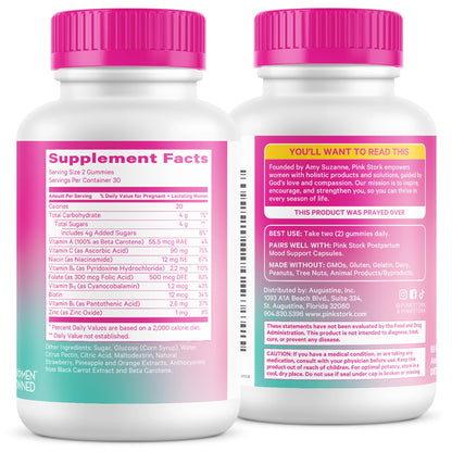 Pink Stork Total Postnatal Vitamin Gummies - Multivitamin for Postpartum Recovery and Lactation Support - Folic Acid, B6, and Vitamin C - Maple Wellness Supplements