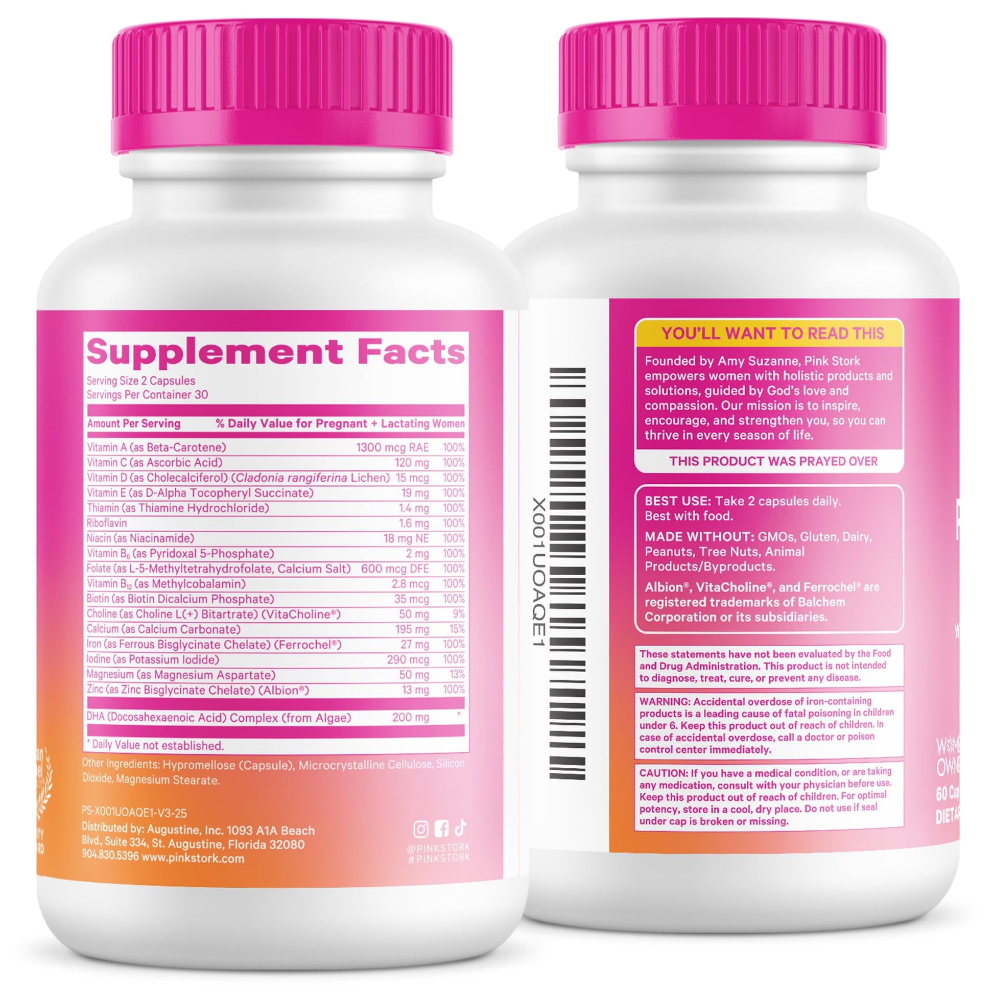 Pink Stork Total Prenatal Vitamins with DHA, Folate, Iron, Choline, and Vitamin B12 - Prenatals for Women to Support Fetal Development, Pregnancy Essentials - Maple Wellness Supplements
