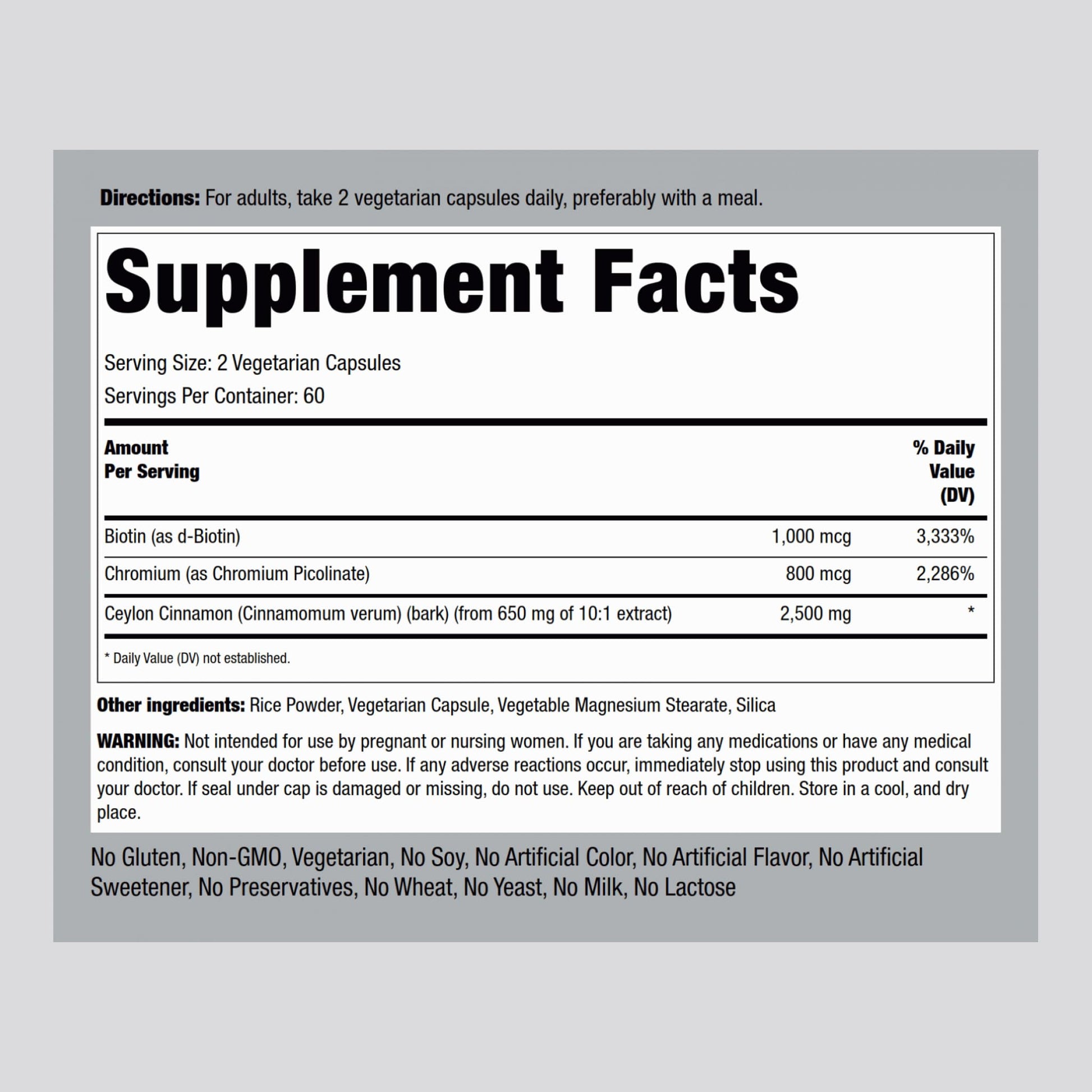 Piping Rock Ceylon Cinnamon Capsules | 120 Pills | Complex Supplement with Chromium and Biotin | Vegetarian, Non-GMO, Gluten Free - Maple Wellness Supplements