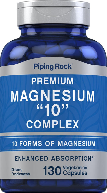 Piping Rock Magnesium 10 in One Complex | 130 Capsules | Supplement for Men and Women | Vegetarian, Non-GMO, Gluten Free - Maple Wellness Supplements