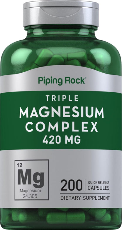 Piping Rock Triple Magnesium Complex | 420 mg | 200 Capsules | Magnesium Oxide, Citrate, and Aspartate Supplement | Non-GMO, Gluten Free - Maple Wellness Supplements