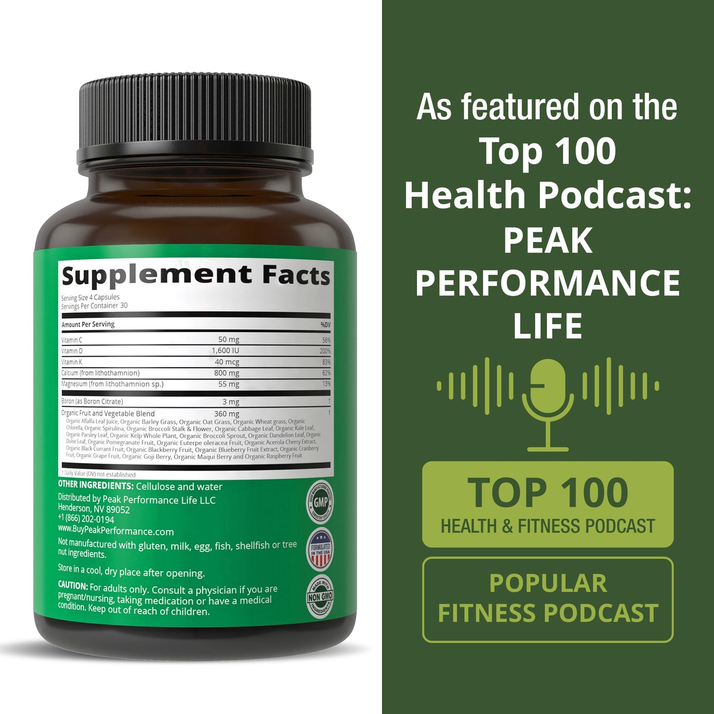 Plant Based Calcium - Red Marine Algae Calcium Supplement with Vitamin C, D3, K, Magnesium, and Whole Food Vegetable Blend. Vegan Capsules for Bones and Joints. 120 Pills, Tablets - Maple Wellness Supplements