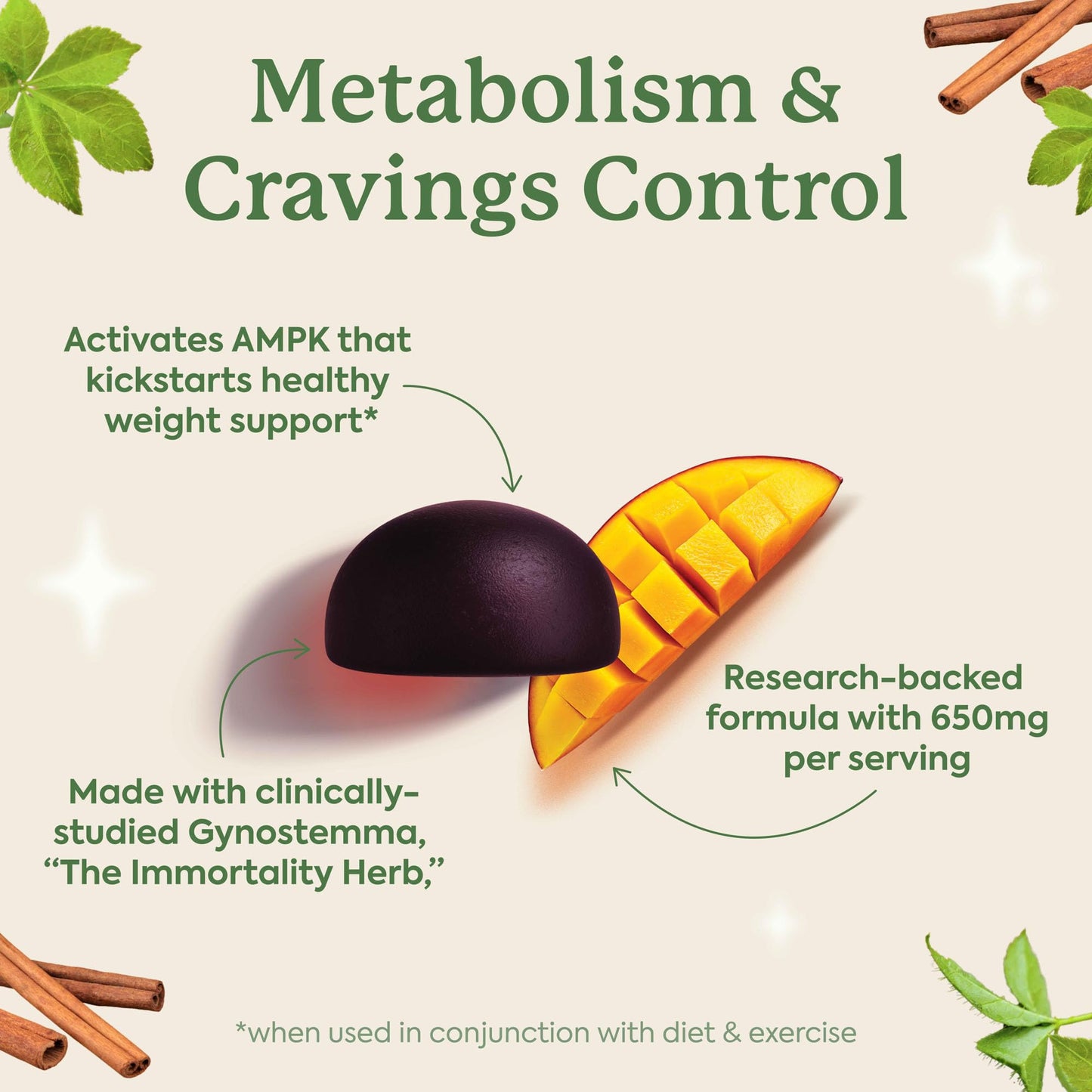 Plant People WonderBurn Metabolism & Cravings Control Gummies, Zero Sugar, Ripe Mango Flavor (60 Count) - Maple Wellness Supplements