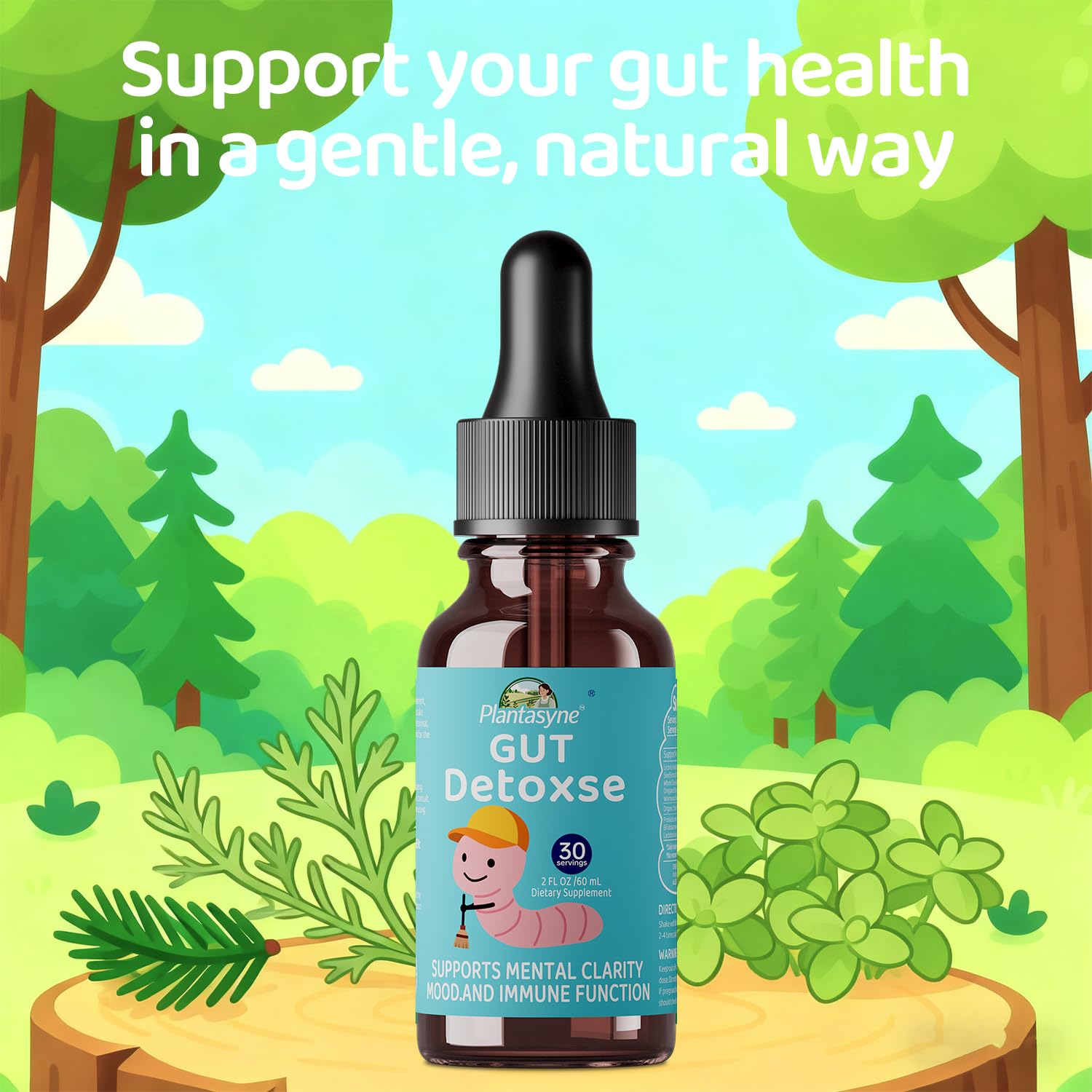 Plantasyne Herbal Gut Cleanse Drops with Black Walnut Hull & Barberry Root | Gentle Liquid Detox for Gut & Colon Support | for Adults & Kids|30 Servings - Maple Wellness Supplements