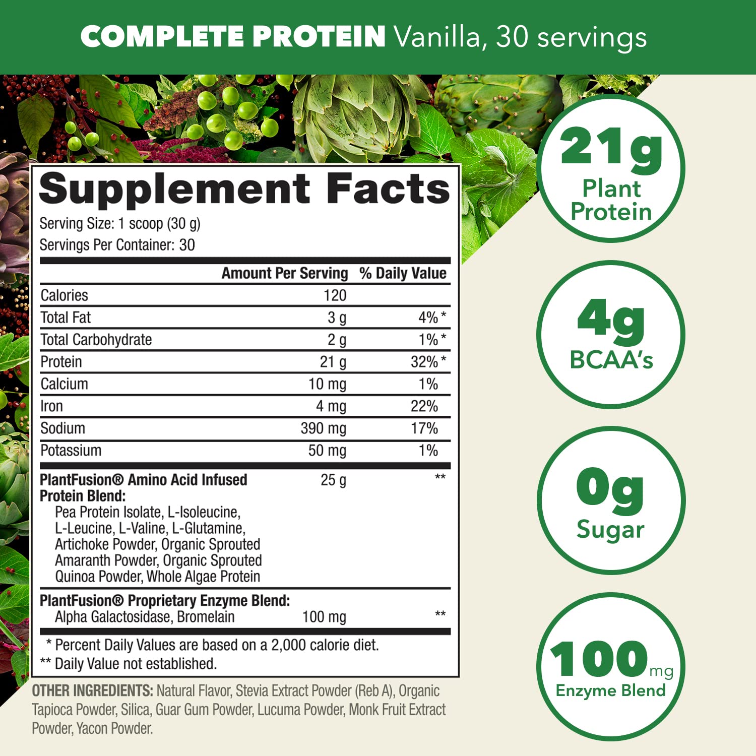 PlantFusion Complete Vegan Protein Powder - Plant Based Protein Powder With BCAAs, Digestive Enzymes and Pea Protein - Keto, Gluten Free, Soy Free, Non-Dairy, No Sugar, Non-GMO - Vanilla Bean 2 lb - Maple Wellness Supplements