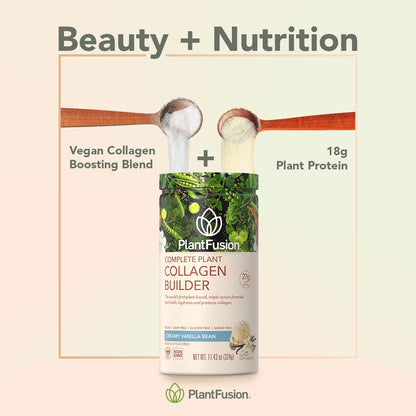 PlantFusion Vegan Collagen Powder - Plant Based Collagen Protein Powder For Muscle & Joints, Hair, Skin & Nails - Keto, Gluten Free, Soy Free, Non-Dairy, No Sugar, Non-GMO - Unflavored 10.58 oz - Maple Wellness Supplements