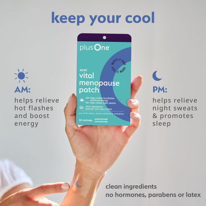 plusOne Vital Menopause Patches AM & PM – Hot Flash & Night Sweat Support – Promotes Energy & Sleep – Herbal Arjuna Daily Patches – 16ct - Maple Wellness Supplements