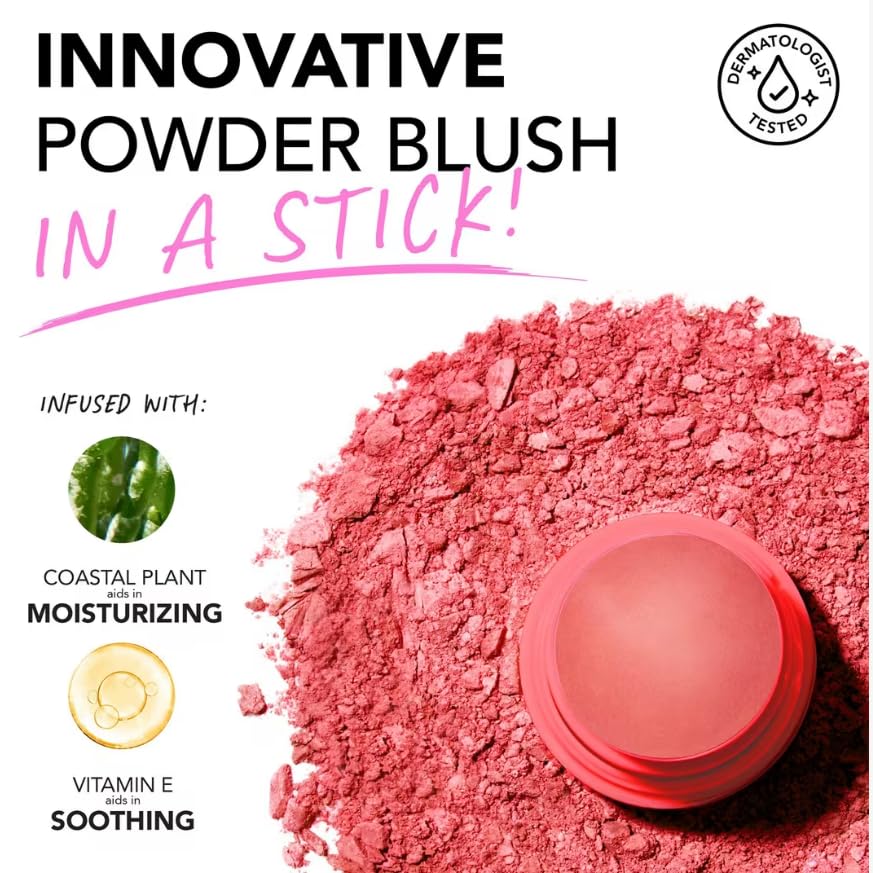 Polite Society Polite Pops Powder Blush Stick, Hybrid Cream to Powder Formula, Buildable Color with Coastal Plant and Vitamin E, Malibu shimmering golden peach - Maple Wellness Supplements