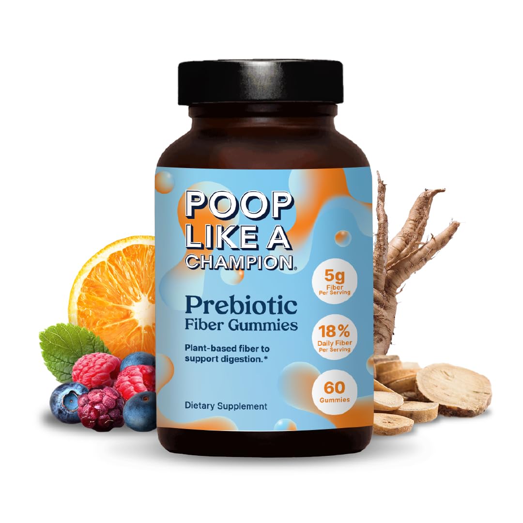 Poop Like a Champion Fiber Gummies – 5g Fiber per Serving, Non-GMO, Vegan, Digestive Support, 60 Pieces per Bottle - Maple Wellness Supplements