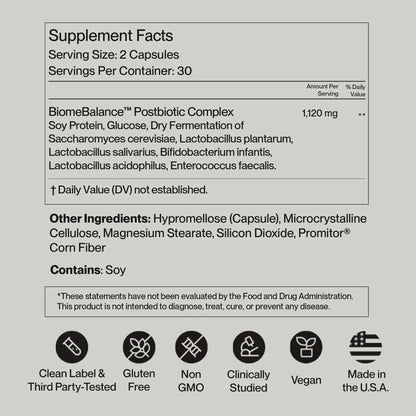 Postbiotics Gut Health Supplement – Bloating Relief, Gut, Brain & Digestive Health - Microbiome & Immune Support with BiomeBalance™ - 1000x More Active Ingredients Than Pre & Probiotics – 60 Capsules - Maple Wellness Supplements