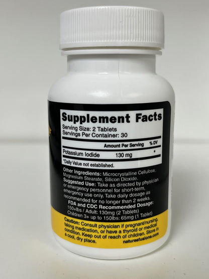 Potassium Iodide Tablets 130 mg - (60 Tablets) 10 Year Shelf-Life EXP 2034 to 2035 - Ki Pills - Yoduro de potasio - Nutri Supplements - 3rd Party Tested - Maple Wellness Supplements