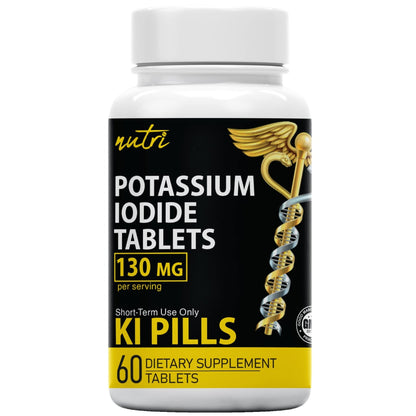 Potassium Iodide Tablets 130 mg - (60 Tablets) 10 Year Shelf-Life EXP 2034 to 2035 - Ki Pills - Yoduro de potasio - Nutri Supplements - 3rd Party Tested - Maple Wellness Supplements