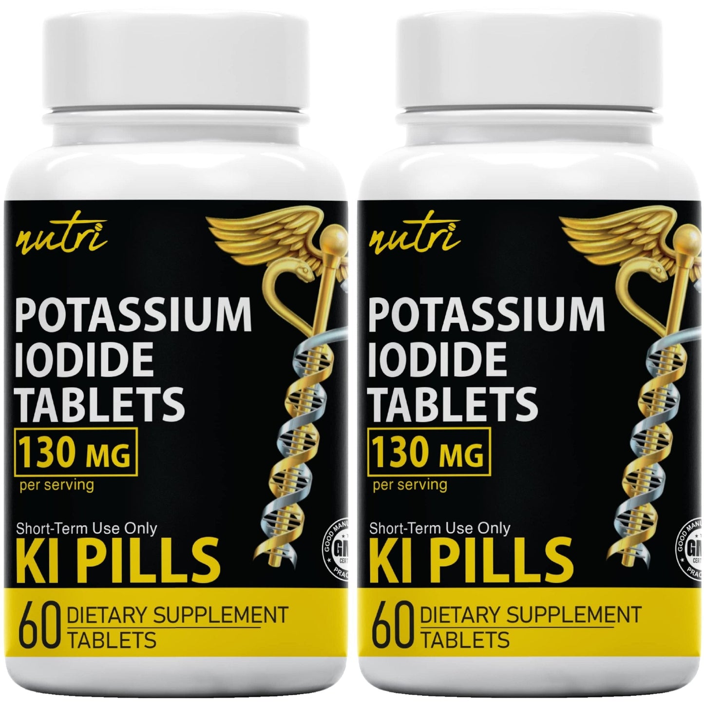 Potassium Iodide Tablets 130 mg (Pack of 2) - (120 Tablets) 10 Year Shelf-Life EXP 2034 to 2035 - Ki Pills - Yoduro de potasio - Nutri Supplements - Maple Wellness Supplements