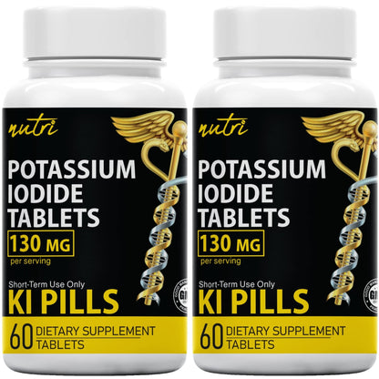 Potassium Iodide Tablets 130 mg (Pack of 2) - (120 Tablets) 10 Year Shelf-Life EXP 2034 to 2035 - Ki Pills - Yoduro de potasio - Nutri Supplements - Maple Wellness Supplements