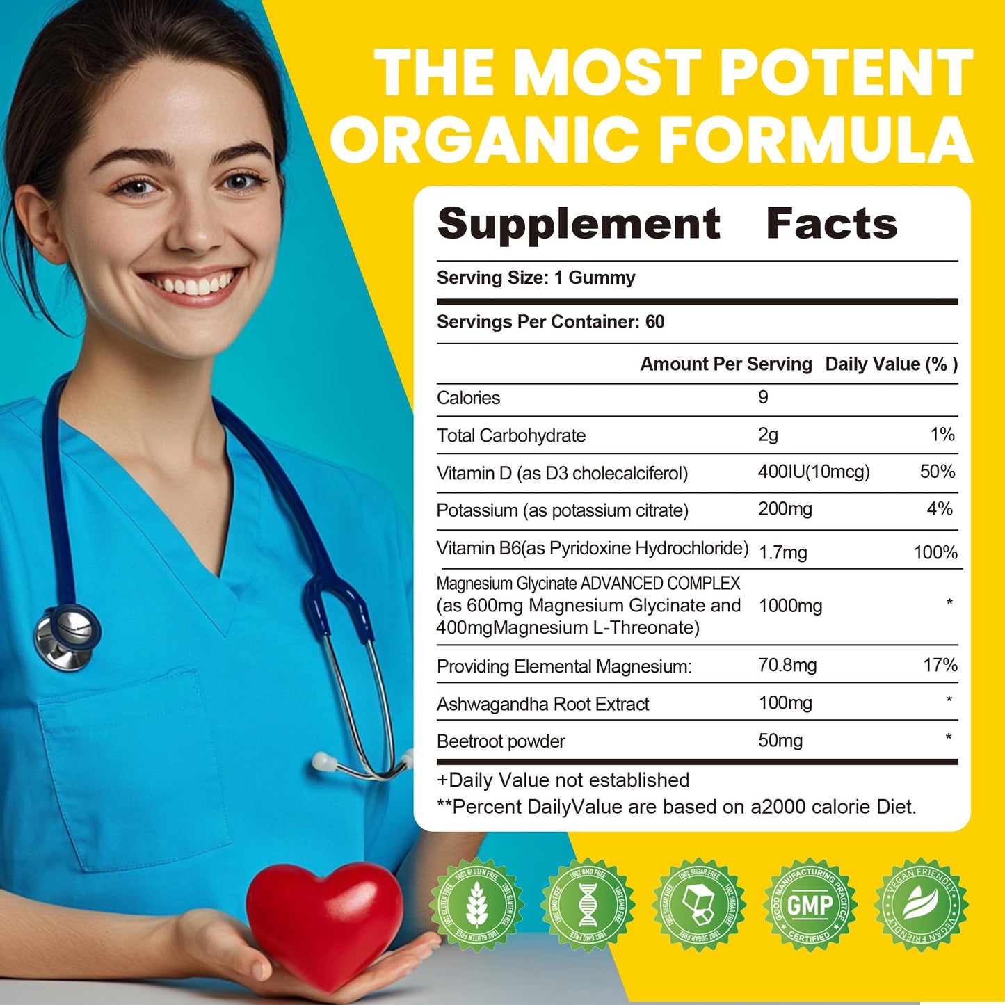 Potassium Magnesium Gummies,High Absorption Magnesium Glycinate,B6,D3,Potassium Citrate for Leg Cramps,Muscle,Electroyte for Adults Kids,Sugar-Free, 60 Gummies (Pineapple) - Maple Wellness Supplements